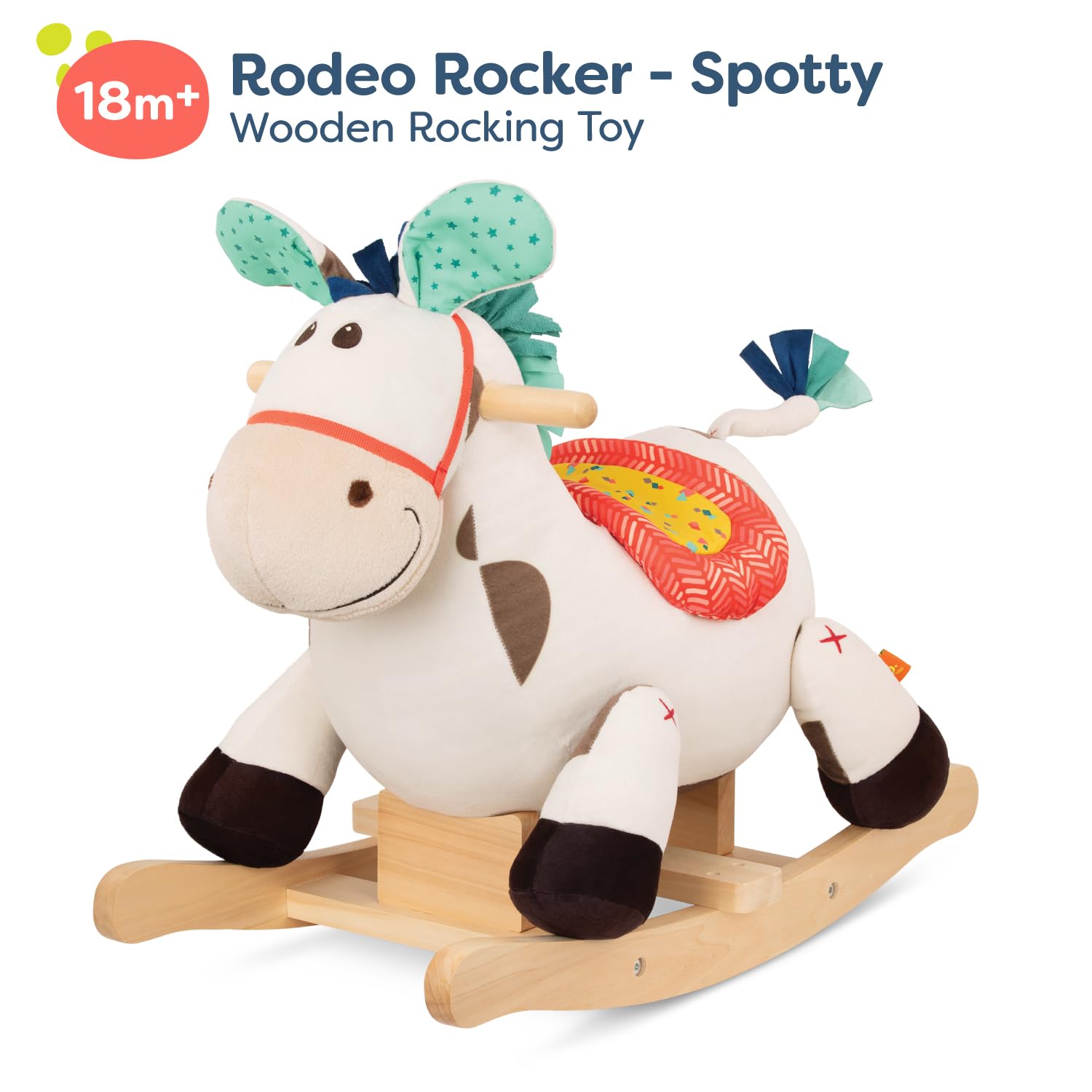 B. toys- Rodeo Rocker - Spotty- Large Plush Ride On- Comfy Seat & Hardwood Rockers – Developmental Toy for Active Play – Sturdy & Durable – 18 Months +