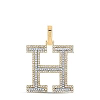 The Diamond Deal 10kt Two-tone Gold Womens Round Diamond H Initial Letter Pendant 5/8 Cttw