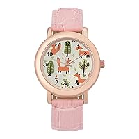 Cute Little Foxes and Trees Classic Watches for Women Funny Graphic Pink Girls Watch Easy to Read