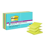 Post-it Super Sticky Dispenser Pop-up Notes, 10 Sticky Note Pads, 3 x 3 in., 2X the Sticking Power, School Supplies and Oﬃce Products, Use with Post-it Note Dispensers, Supernova Neons Collection