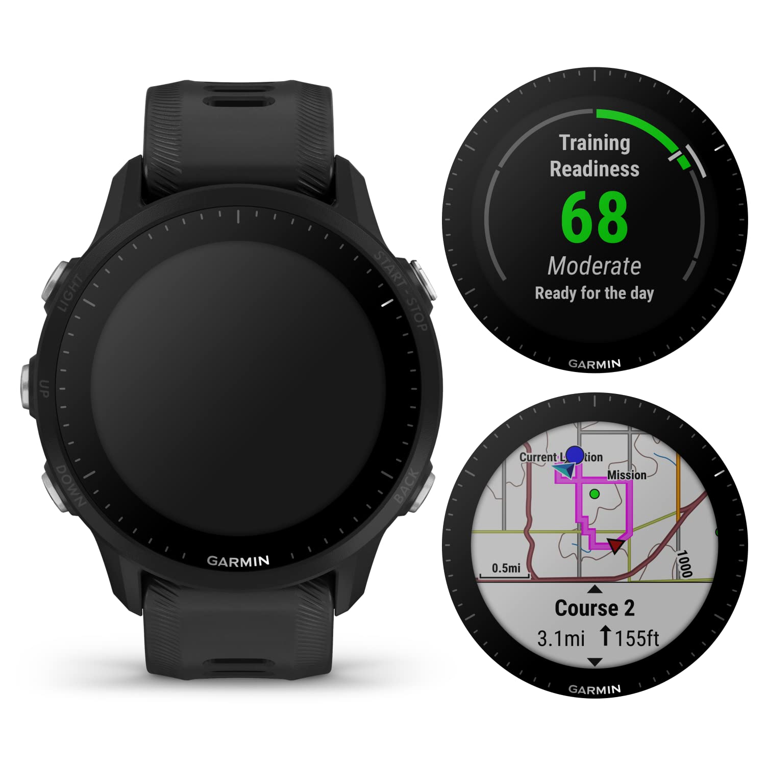 Garmin Forerunner 955 GPS Running 46.5 mm Smartwatch, Tailored to Triathletes, Long-Lasting Battery, Black with Wearable4U Black Earbuds Bundle