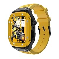 Rugged Strap with Metal Case for Apple Watch Band 44mm 45mm Silicone Bracelet with Protective Bumper Cover iWatch 8/7/6/5/4/SE (Color : Yellow, Size : 45mm for 8/7)