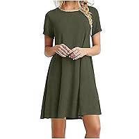 T Shirt Dress Women Womens Tops Dressy Casual Crew Neck Short Sleeve Plain Color Flowy Loose Fit Summer Dresses