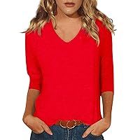 Three Quarter Sleeve Blouse Women's Summer V-Neck Tunic Trendy Blouse Print 2024 Fashion Tshirt Tops