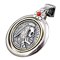 Two Tone 925 Sterling Silver Indian Chief Pendant Native American Skull Pendant Spinner Pendant for Men Women