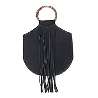 NOVICA Handmade Suede Handle Handbag Balinese Black Bamboo with Fringe Leather Wood Handbags Solid Indonesia Bohemian 'Endeavor in Onyx'