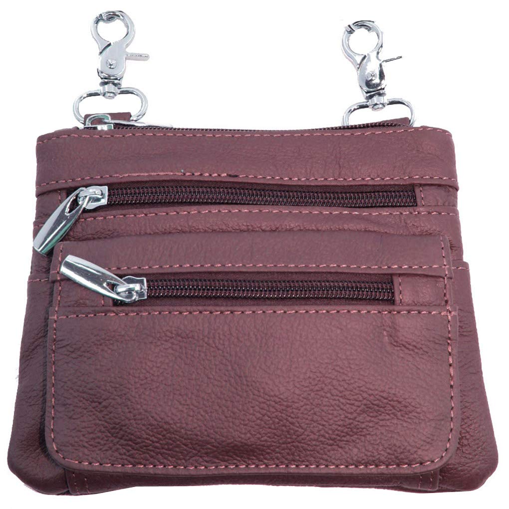 Silver Fever® Leather Bike Rider Accordion Bag Cross Body Belt Phone Pack Pouch (WINE)