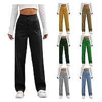 Women's Pants Casual Straight Leg Pants with High Waist Button Elastic Business Work Pants Multiple, S-2XL