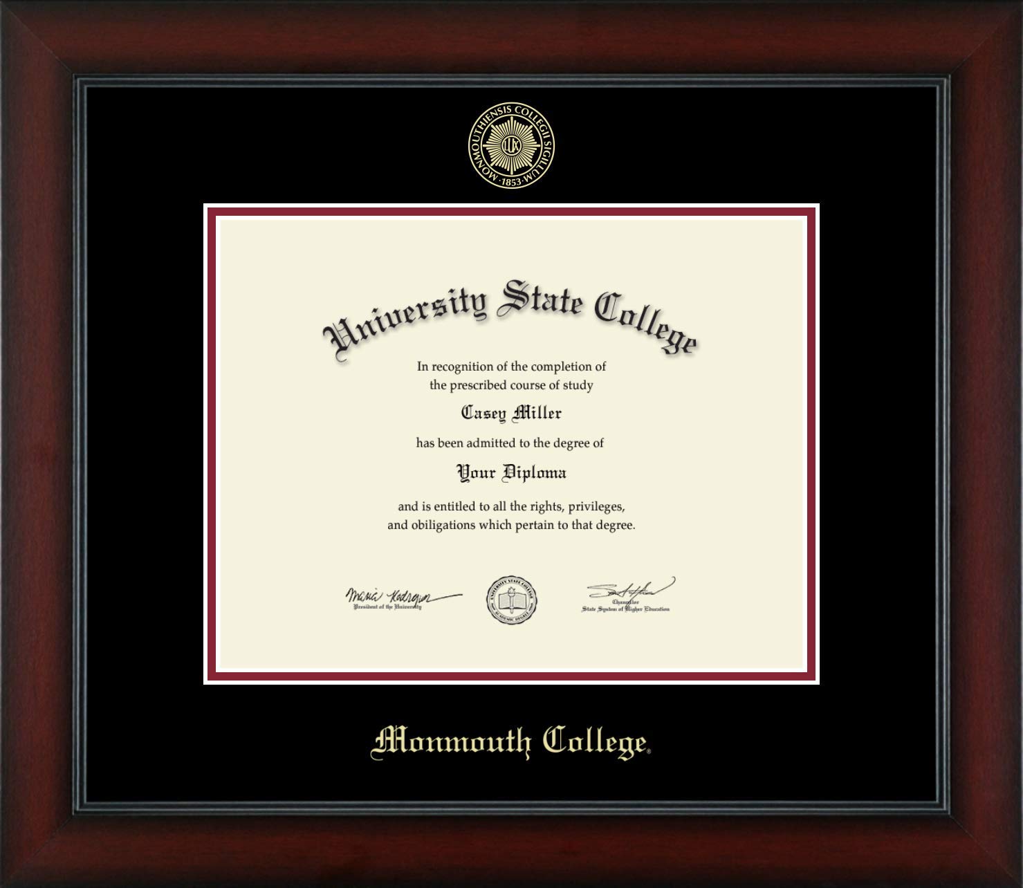 Monmouth College - Officially Licensed - 2013 to Present Bachelor's - Gold Embossed Diploma Frame - Document Size 11" x 8.5"