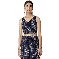 Indya Women's Indian Ethnic Navy Top Mukaish Foil with Back Tie