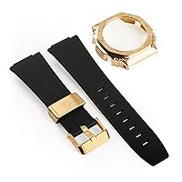 Carved Steel Models GA-2100 Newest Design Ready Stock Silicone Strap and case GA2100 2110 Watch Band and Metal case Replacement (Color : Black Gold)
