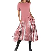Maxi Dresses for Women Short Sleeve Flowy A Line Dress Trendy Plus Size Smocked Formal Floral 4Th of July Long Dress