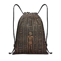 Ancient Egyptian Hieroglyph Print Drawstring Backpack Waterproof Drawstring Bags Fashion Beach Bag for Men Women Small