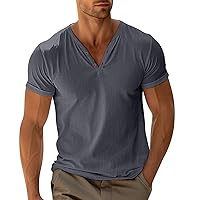 Mens Henley Shirts Short Sleeve T Shirt Fashion Casual Basic V Neck Tee Shirts Solid Color Summer Lighteight Blouse
