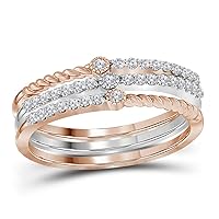 10kt Two-tone White Rose Gold Womens Round Diamond Stackable Bands Set 1/4 Cttw