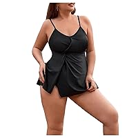 MakeMeChic Women's One Piece Swimdress Swimsuit Spaghetti Strap Ruched Twist Front Skirt Swimwear Bathing Suit