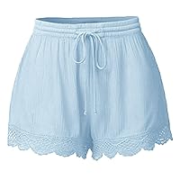 Plus Size Shorts for Women Lounge Wide Leg Lace Patch Pajama Pants Soft Lightweight Tie Knot Boxer Workout Bottoms S-5XL
