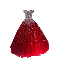 Sliver Sequined Ball Gowns Tulle Long Beaded Off The Shoulder Quinceanera Prom Dresses 2023