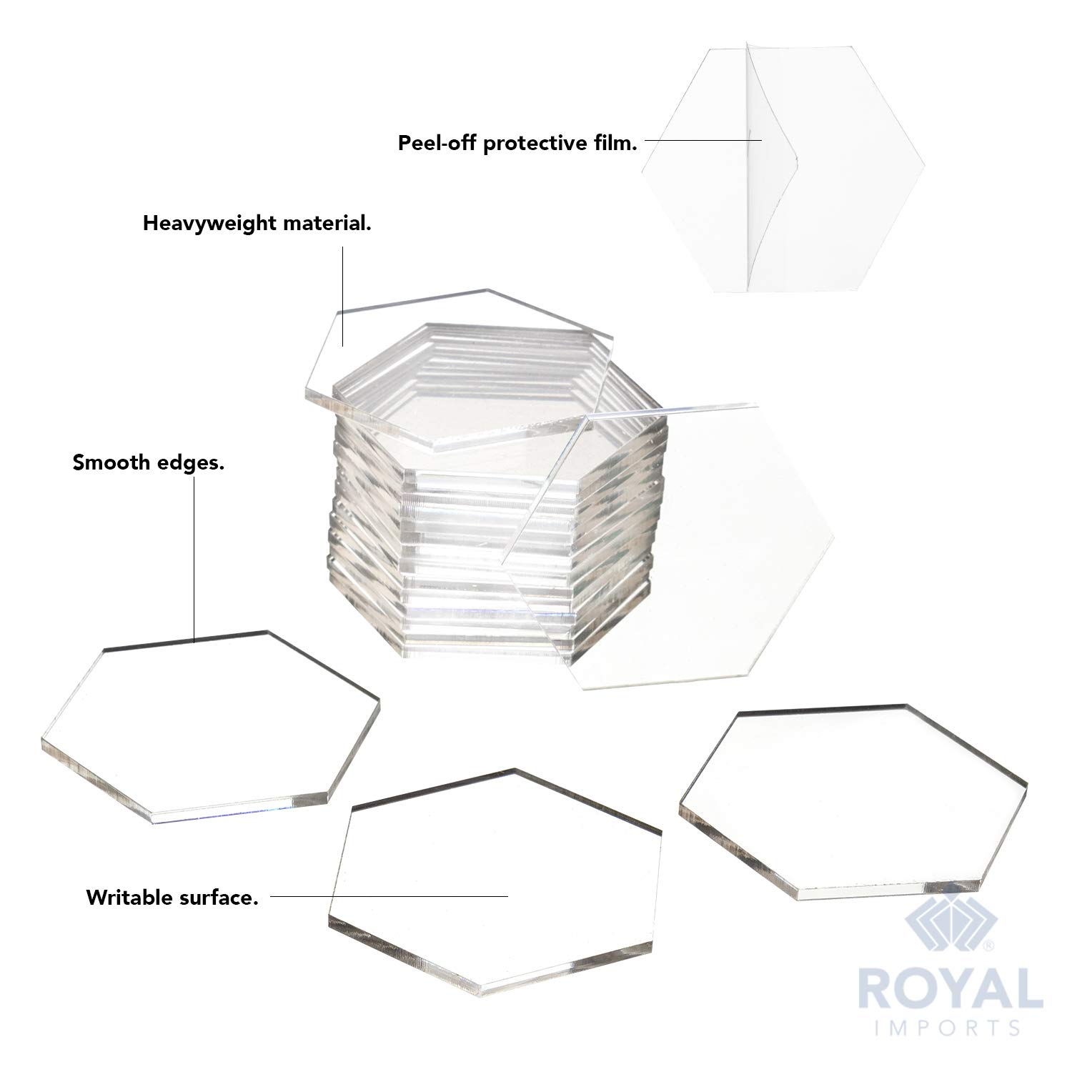 Royal Imports Place Cards Clear Acrylic Blank Plates, Table Seating Number Tiles, Custom Setting DIY Guest Name Signs Decor, Wedding, Reception, Party, Banquet, Dinner, Birthday - Hexagon - 20 pcs
