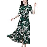 Short Sleeve Floral Chiffon Casual Long Dress Women Bodycon Summer Party Style Vintage Dress