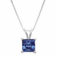 2Ct Princess Cut Created Blue Sapphire Solitaire Pendant With Necklace 18