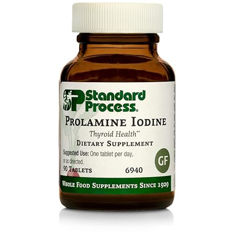 Standard Process Prolamine Iodine - Thyroid Support with Prolamine Iodine, Calcium Lactate, Iodine, Calcium, and Magnesium Citrate - 90 Tablets
