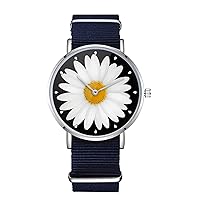 White Daisy Design Nylon Watch for Men and Women, Spring Flowers Theme Wristwatch, Plants Nature Lover Gift