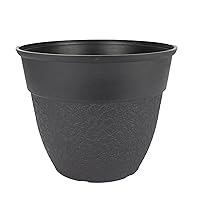 16 Inch Brookhaven Decorative Round Planter - Lightweight Premium Resin Plant Pot with a Stonelike Texture for Indoor Outdoor Use, Black