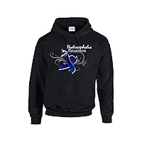 Hydrocephalus Blue Awareness Ribbon With Flourish And Butterfly - Adult Hoodie