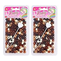 Beads Jewelry Making Kit DIY Hair Braiding Bracelet Ornaments Crafts Small Round Pony +2 Beaders Included (Brown Assorted - 360 Pcs)
