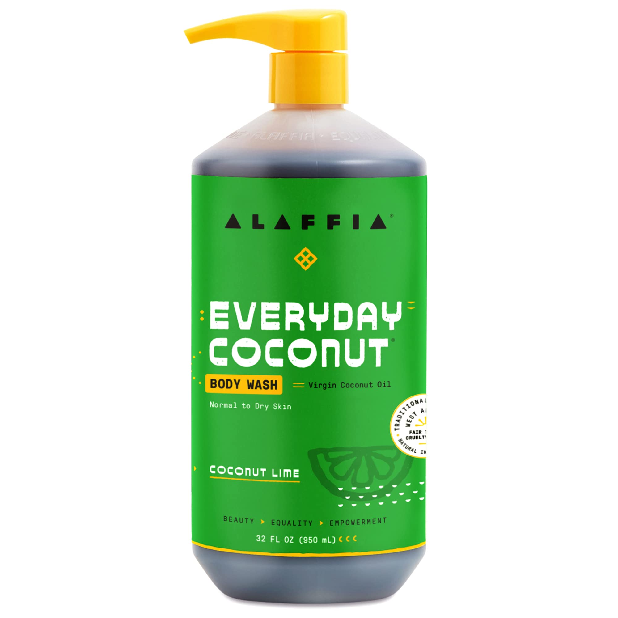 Alaffia EveryDay Coconut Body Wash - Normal to Dry Skin, Helps Gently Moisturize and Cleanse Toxins and Grime, Fair Trade, Coconut Lime, 32 Fl Oz