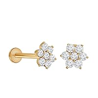 14K Solid White Gold Diamond Floral Cartilage Stud Earring Labret Tragus Ear Piercing Conch Helix Stud Diamond Cluster Earring Jewelry Gift For Her (1/10 Cttw, SI1-SI2 Clarity), Sold Separately