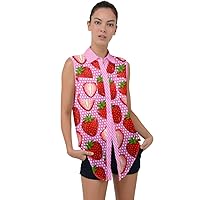 CowCow Womens Summer Hawaii Beach Tropical Fruits Pineapple Banana Strawberry Sleeveless Chiffon Button Shirt