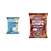 Quest Ranch Tortilla Style Protein Chips (Pack of 12) & Atkins Chipotle BBQ Protein Chips, 12 Count