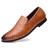 Men's Woven Moccasin Smoking Loafers Dress Casual Easy Slip-On Leather Formal Lightweight Driving Walking Shoes