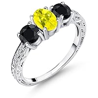 Gem Stone King 2.30 Ct Oval Canary Mystic Topaz Black Sapphire 925 Sterling Silver Ring