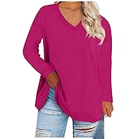 Womens T Shirt Women's Large Top Round Neck Loose and Comfortable Solid Long Sleeve T-Shirt Casual