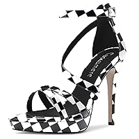 Castamere Women Stiletto High Platform Heel Open Toe Ankle Strap Gladiator Sandals Zipper Party Dress 4.7 Inches Heels