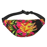 Hawaiian Colorful Flower Print Fanny Packs for Women Men Crossbody Waist Bag Waterproof Belt Bag with Adjustable Strap