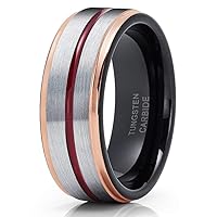 Red Tungsten Wedding Band,Black Tungsten Ring,Rose Gold Wedding Ring,18k Rose Gold,Tungsten Carbide Ring,Men & Women,Gray Brush Ring,Comfort Fit