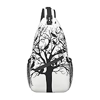 tree design with birds Print Sling Bag Shoulder Sling Backpack Travel Hiking Chest Bag For Men Women