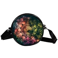Mandala Graphic Design Circle Shoulder Bags Cell Phone Pouch Crossbody Purse Round Wallet Clutch Bag For Women With Adjustable Strap
