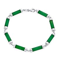 Bling Jewelry Asian Style Gemstone Genuine Light Green Jade Strand Slender Tube Bar Link Ankle Anklet Bracelet For Women .925 Sterling Silver 9 Inch