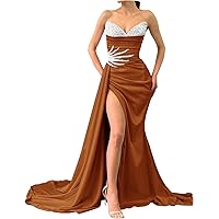 Shimmering Strapless Sequin Mermaid Slit Gown for Formal Evenings and V Neck Party Dress for Women