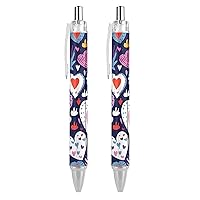 Heart Crush Flower Ballpoint Pens Black Ink Ball Point Pen Retractable Journaling Pen Work Pens for Men Women Office Supplies 2 PCS