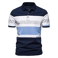 Men's Summer Polo Shirt Short Sleeve Regular Fit Stripe Jersey Vintage Irregular Color Block Patchwork T Shirts