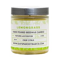 Lemongrass Hand-Poured Beeswax Candle - All-Natural Essential Oil Scented, Cotton Braided Wick, Chemical-Free, Smokeless, Cleans Air, Non-Toxic, Non-Polluting, Non-Allergenic, Handmade in USA