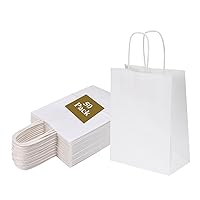 Joybe 50 Pack 6x3.25x8 Inch Small White Paper Bags with Handles Bulk, Kraft Paper Gift Bags for Birthday Party Favors Grocery Retail Shopping Business Goody Merchandise Craft Blank Sacks (50pcs)