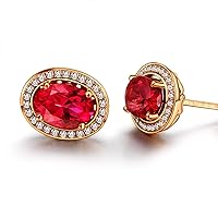 KnSam Real gold jewellery women's earrings made of 18 carat rose gold, oval shape with tourmaline women's earrings, 18 carat (750) rose gold, Tourmaline