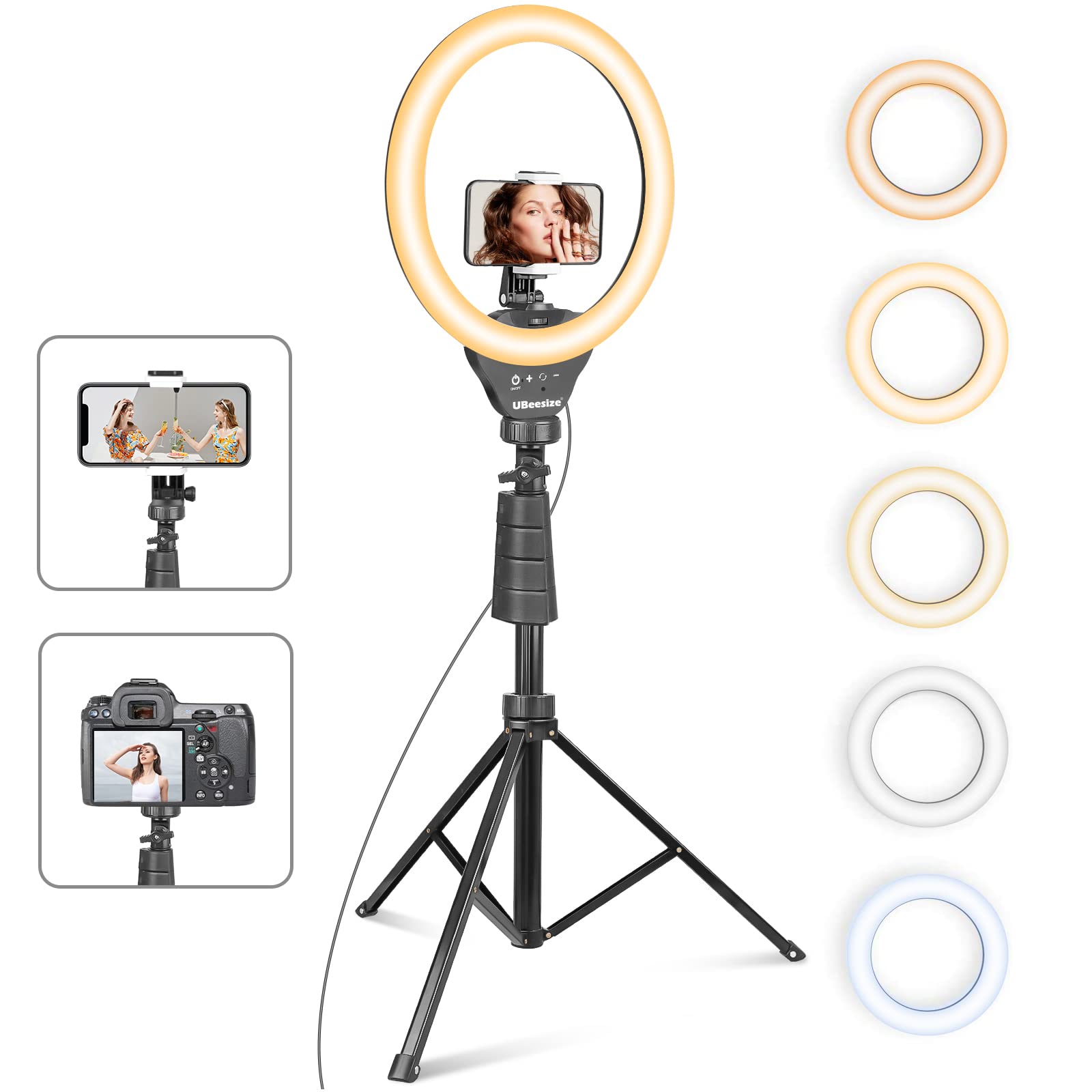 UBeesize 12’’ Selfie Ring Light with 62’’ Tripod Stand for Video Recording＆Live Streaming(YouTube, Instagram, TIK Tok), Compatible with Phones, Cameras and Webcams
